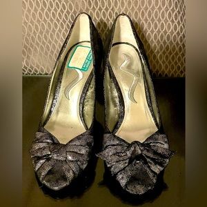 Silver Peep Toe Heels sz 6